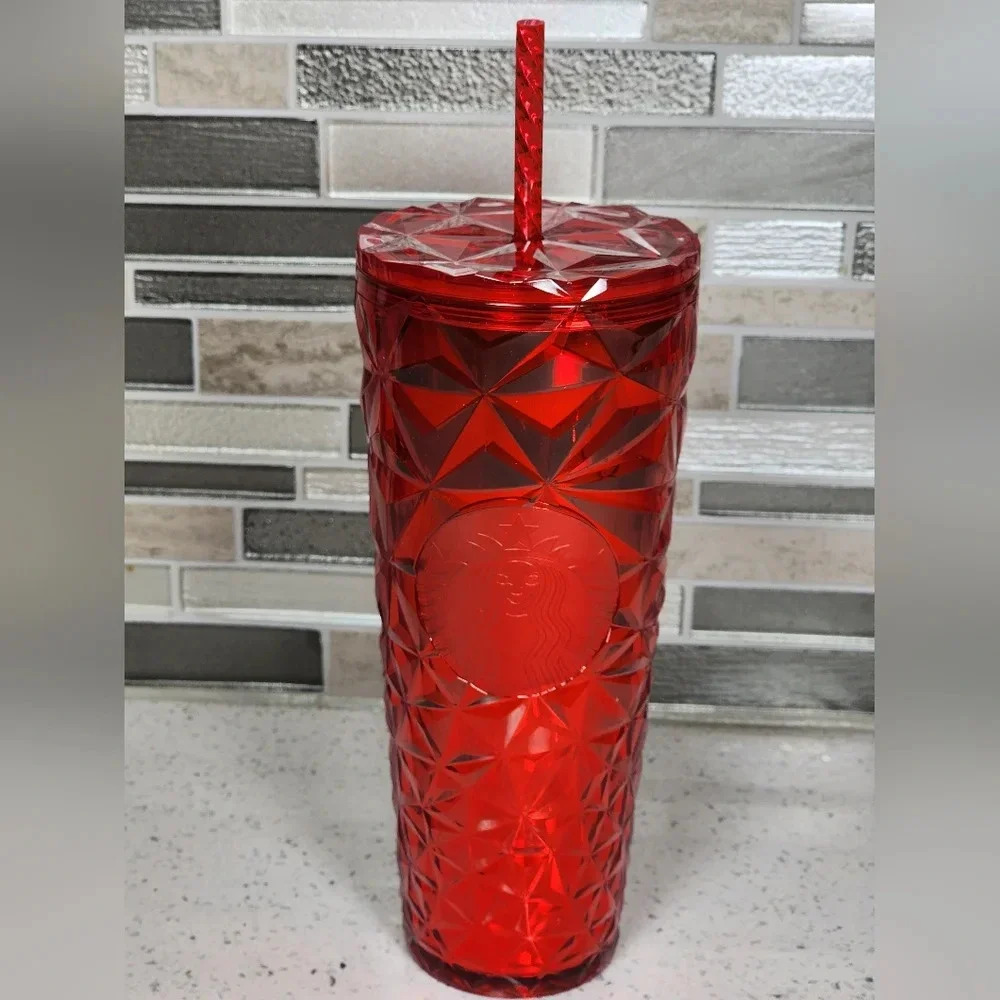 Poinsettia Red Prism Cold Cups and Ornament
